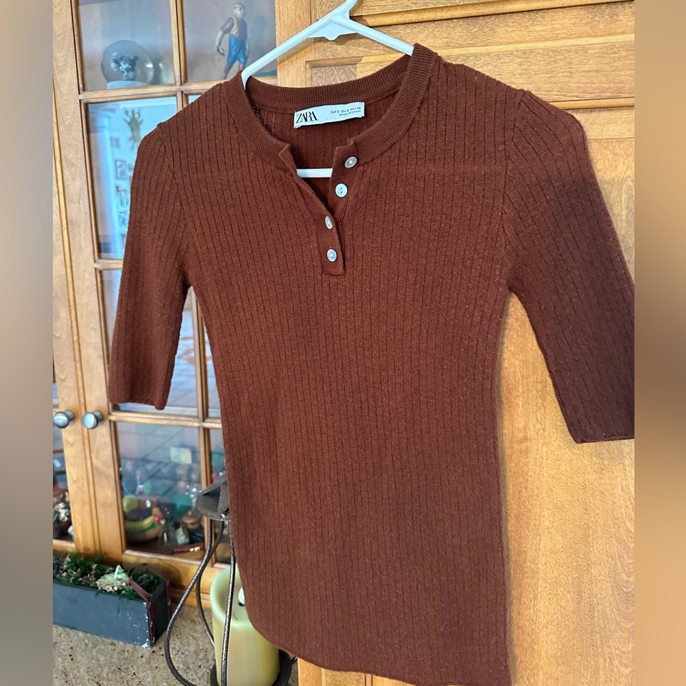 Zara Top 100% Wool Extra Soft Knit 3/4 sleeve Sz. S